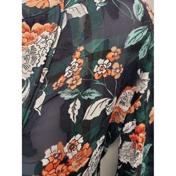 Tommy Hilfiger Navy Blue Floral‎ Plaid Textured Long Sleeve Top Sz XS NEW - Picture 4 of 7